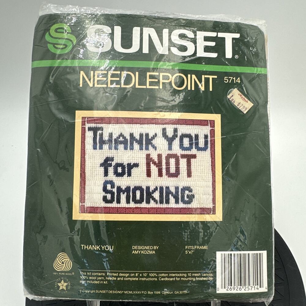 Sunset Thank You For Not Smoking Needlepoint Kit #5714 Amy Kozma